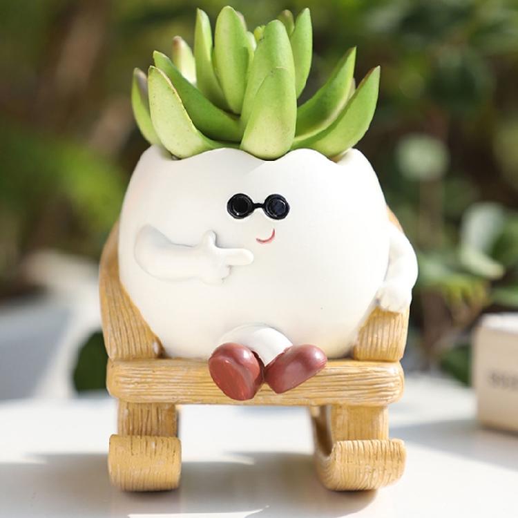 Faces Plant Pots Resin Cute Head Planter Chair Reading Succulents Pots Smile Faces Flower Pot for Succulents