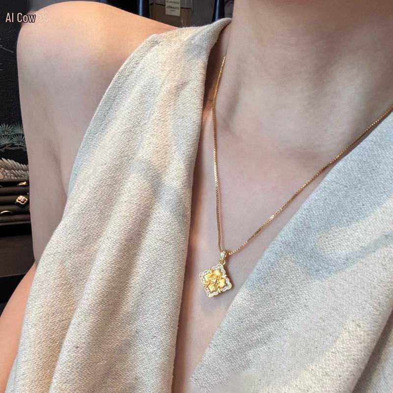 Real Gold-Plated Zircon Flower Pendant Necklace - Luxury Vintage Clavicle Jewelry