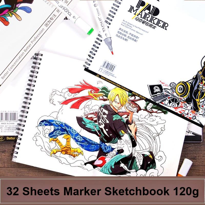 32 Sheets Marker Paper Sketchbook 120g A4/A5 Drawing Paper Pad for Gel Pens,Markers,Colored Pencils,Charcoal Pencil and Graphite