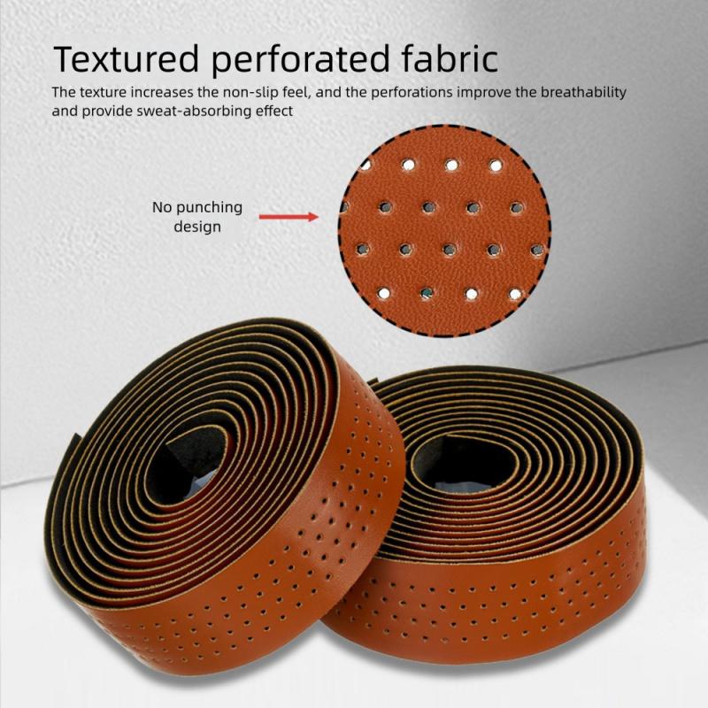 Durable Rubber Bike Handlebar Tape, Perforated Breathable Non-Slip Wear Resistant Bar Strap for Road Bike Outdoor Cycling