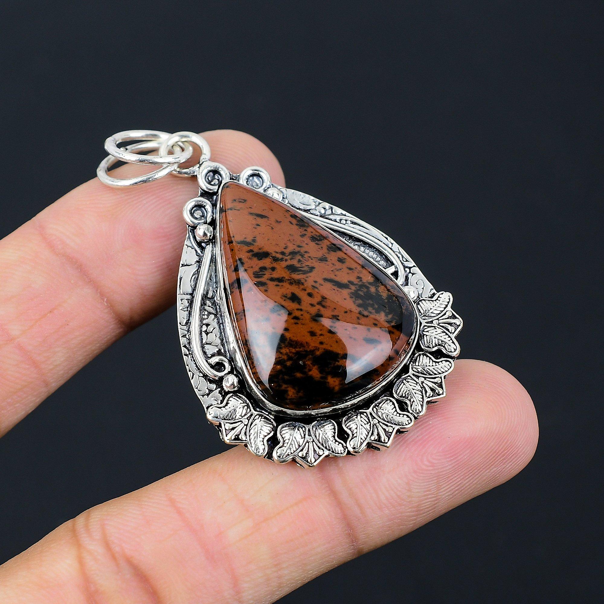 Friendship Day Sale Pear Mahogany Obsidian Stone New Pendant Jewelry 925 Silver