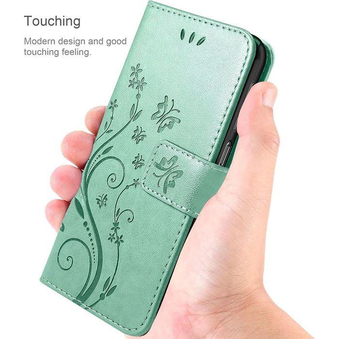 Coque de Protection - BOOLING - pour Samsung Galaxy A17 5G/4G - Cuir PU Vert - Motif Papillon - Rabat Magnétique