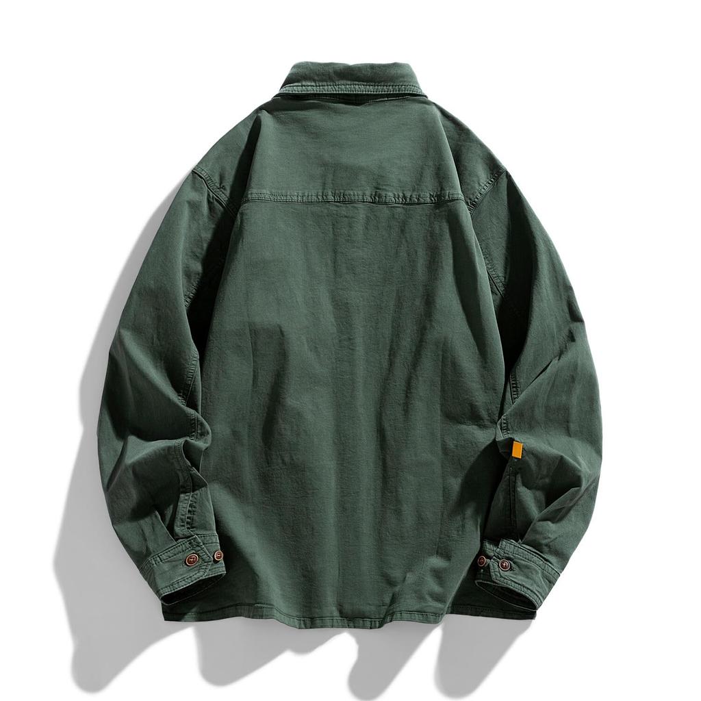 [FJSSLHXK] Men's Work Shirt, Long Sleeve, Cotton, Cargo Shirt, Military Style, Multi-Pocket, Army, Button Closure, Fold-over Collar, Loose Fit, Autumn