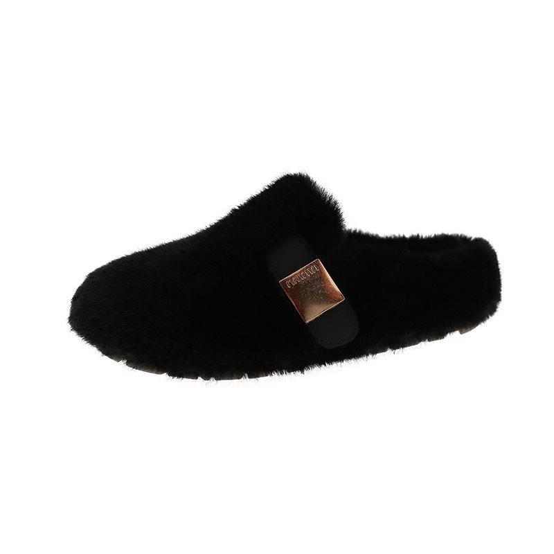 Cotton slippers new feeling bag head autumn and winter mink plush one pedal fluffy slippers women's wear 2025 no