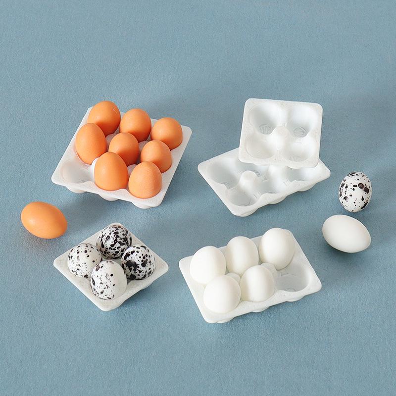 Mini Dollhouse DIY Egg Carton Model with Duck Egg Ornaments and Tray Accessories for Kitchen Scene Decor.