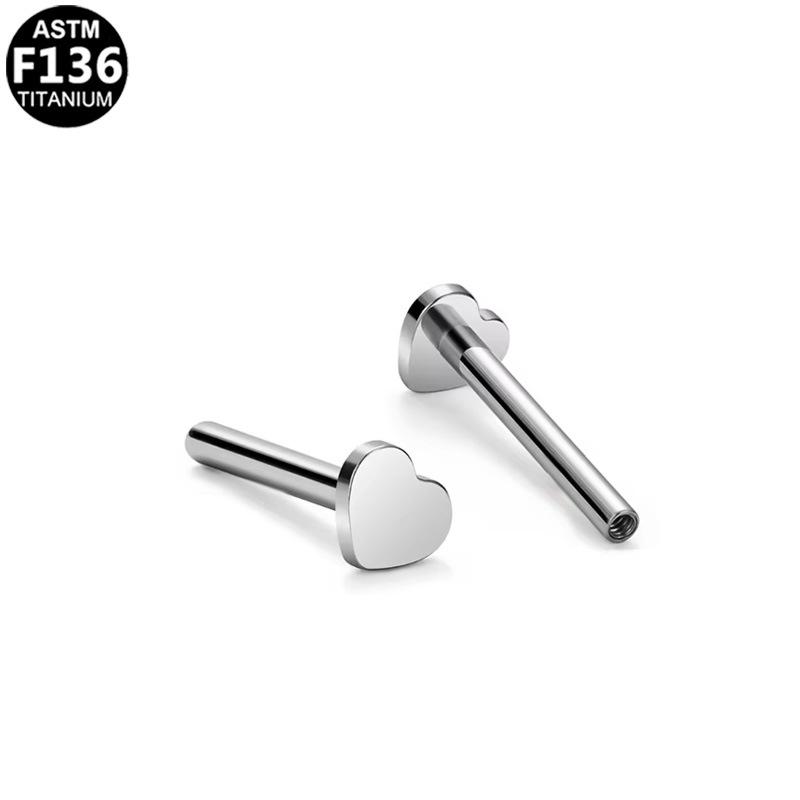 Titanium F136 Alloy Star-Heart T-Handle Lip Stud with Internal Thread