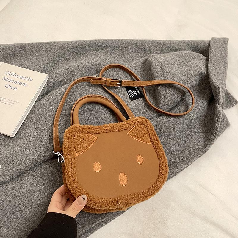 

Cute Plush Cat Women s Shoulder Bags Faux Lamb Wool Ladies Purse Handlbags Winter Fashi Female Small Handle Messenger Bags коричневый