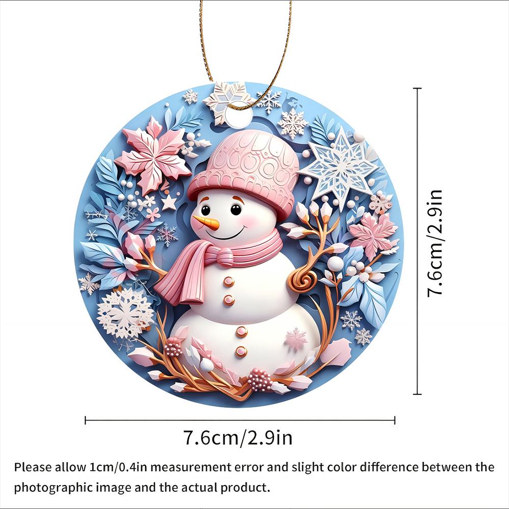Cute pink snowman with snowflakes Acrylic Christmas Tree Ornament winter wonderland holiday hanging decoration festive party home decor xmas gift