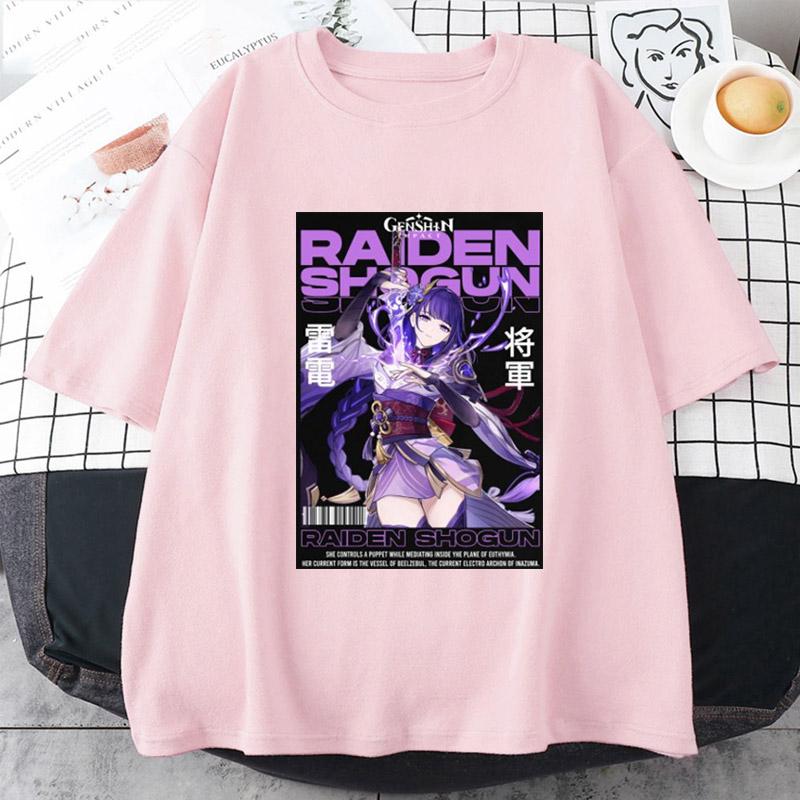 Genshin Impact - Tričko Raiden Shogun Anime Unsiex Krátký rukáv Sportovní topy Volné tričko s grafikou