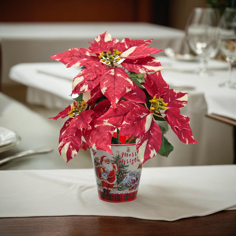 Poinsettia Artificial Flowers for Christmas Window Decorations - 3 Bouquets, 6 Colors - Perfect for Parties & Arrangements