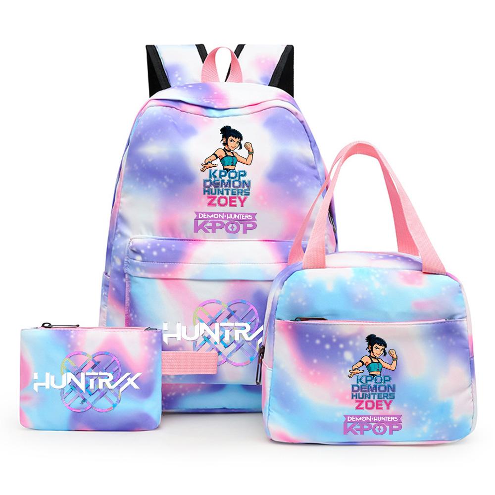 3Pcs/set Cartoon Demon Hunters Printed Backpack with Lunch Bag Pencil Case for Teenager Girl Boy Large Capacity Waterproof Bookbag Gift Mochila
