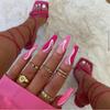 24Pcs Marble Gradient Gold Foil Long Coffin False Nails Full Cover Detachable Press On Nail Tips