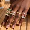 316 Stainless Steel Waterdrop Pink Zircon Rings Waterproof 18K Gold Plated Multicolored Square CZ Knuckle Ring Vintage Jewelry