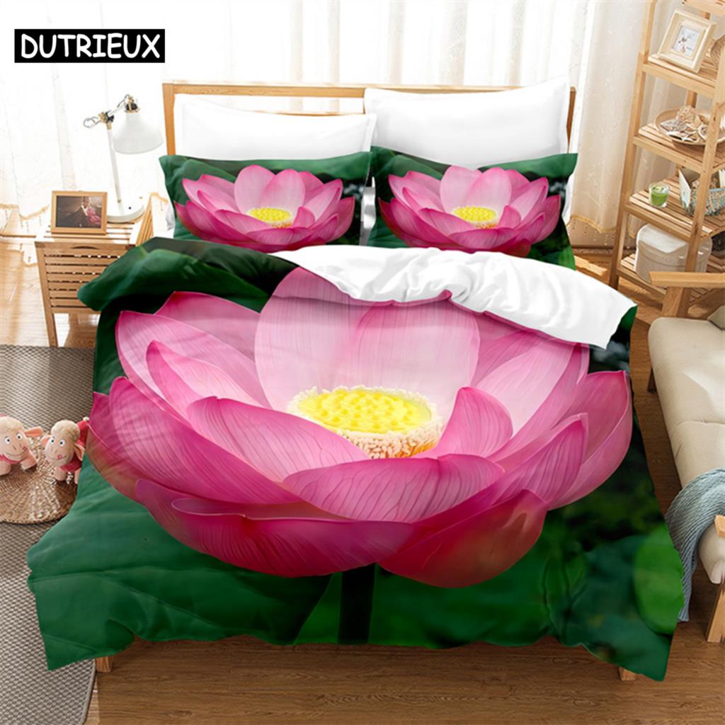 Zielony Liść Lotos Królowa Pościel Zestaw Poszewka na Kołdrę Zestaw Pościeli Dziecięcej Drukowanie Cyfrowe Pościel Rozmiar Królewski Poszewka na Kołdrę Zestaw Pościeli