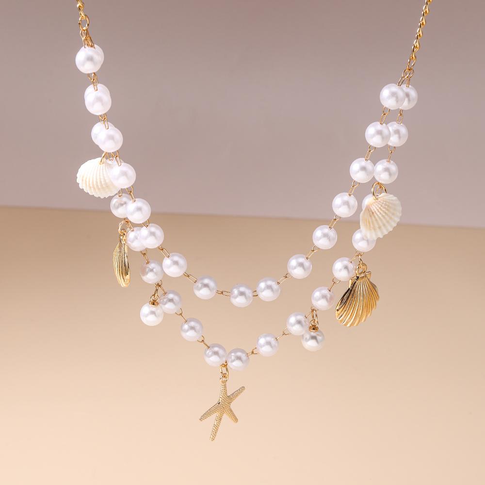 Fashion Summer Beach Shell Starfish Pendant Necklace for Women Girls Pearl Choker Necklaces Party Holiday Jewelry Gifts