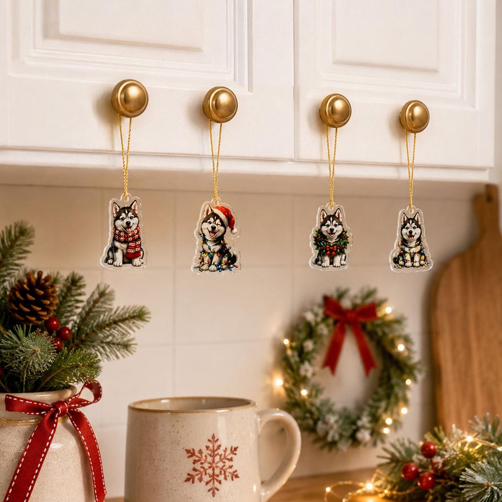 Collectible Christmas Acrylic Hanging Ornament - 2D Flat Dog Pendant