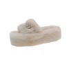 Internet celebrity pearl word fluffy slippers women wear 2025 new autumn and winter fairy wind plush cotton slippers