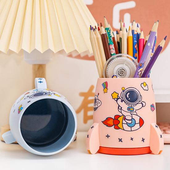 Creative Rocket Pen Holder Large Capacity Kids Desk Organizer Multi-Functional Storage Box for Pens And Stationery