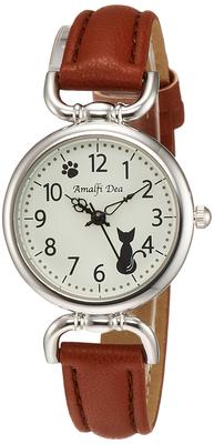 [Arias] Analog Amalfidia Wasserdichtes Lederarmband Katze Weißes Zifferblatt WW20022A-158 Damen Braun