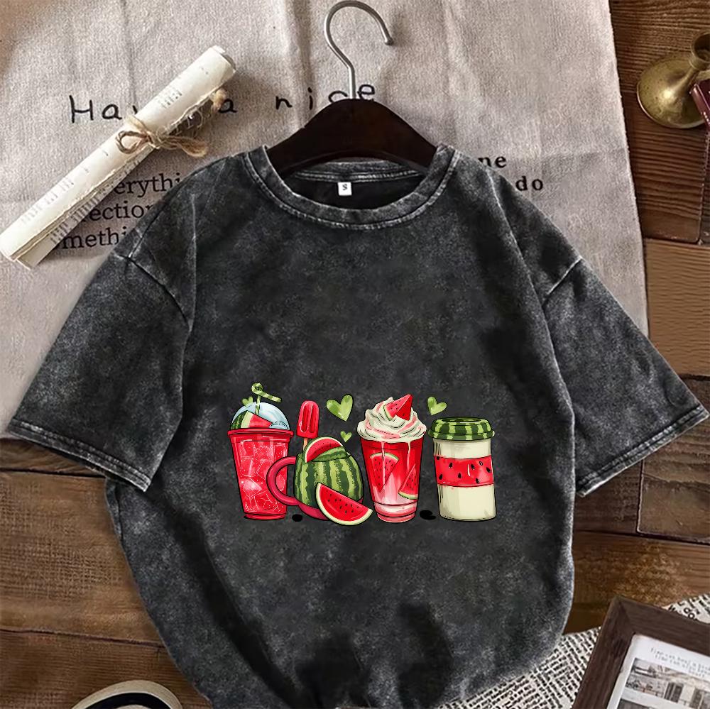 Summer Vibes Graphic Shortsleeved TShirt Oversized Washed Cotton Tee Tropical Vacation Print Casual Stylish Top for Women Men