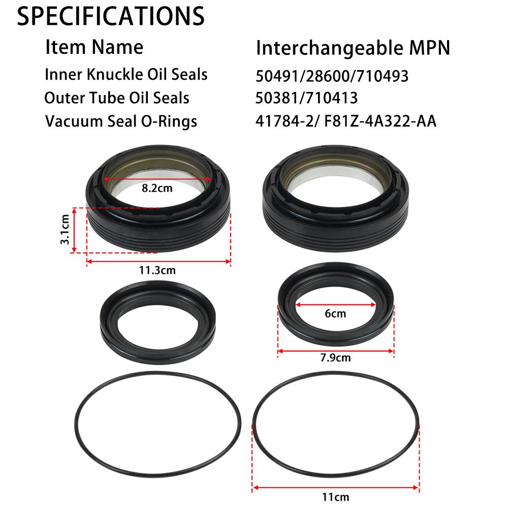 50491 50381 Front Axle Vaccum Knuckle & Tube Seal Kit For Ford Super Duty Excursion F250 F350 F450 F550 1998-2004 Dana 50 60