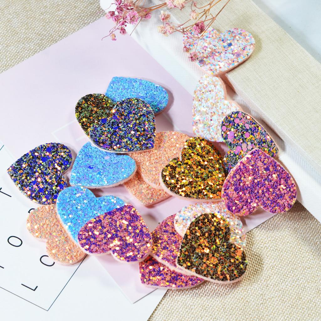 20 Pieces Korean Style Felt Heart Sequin Appliques Flatback Embellishment Making Crafting