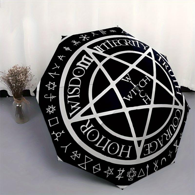 Compact 3-Fold Umbrella with Witchcraft Symbol Design - Portable, Durable Iron & Plastic, 8-Rib Automatic Open, Compact for Me