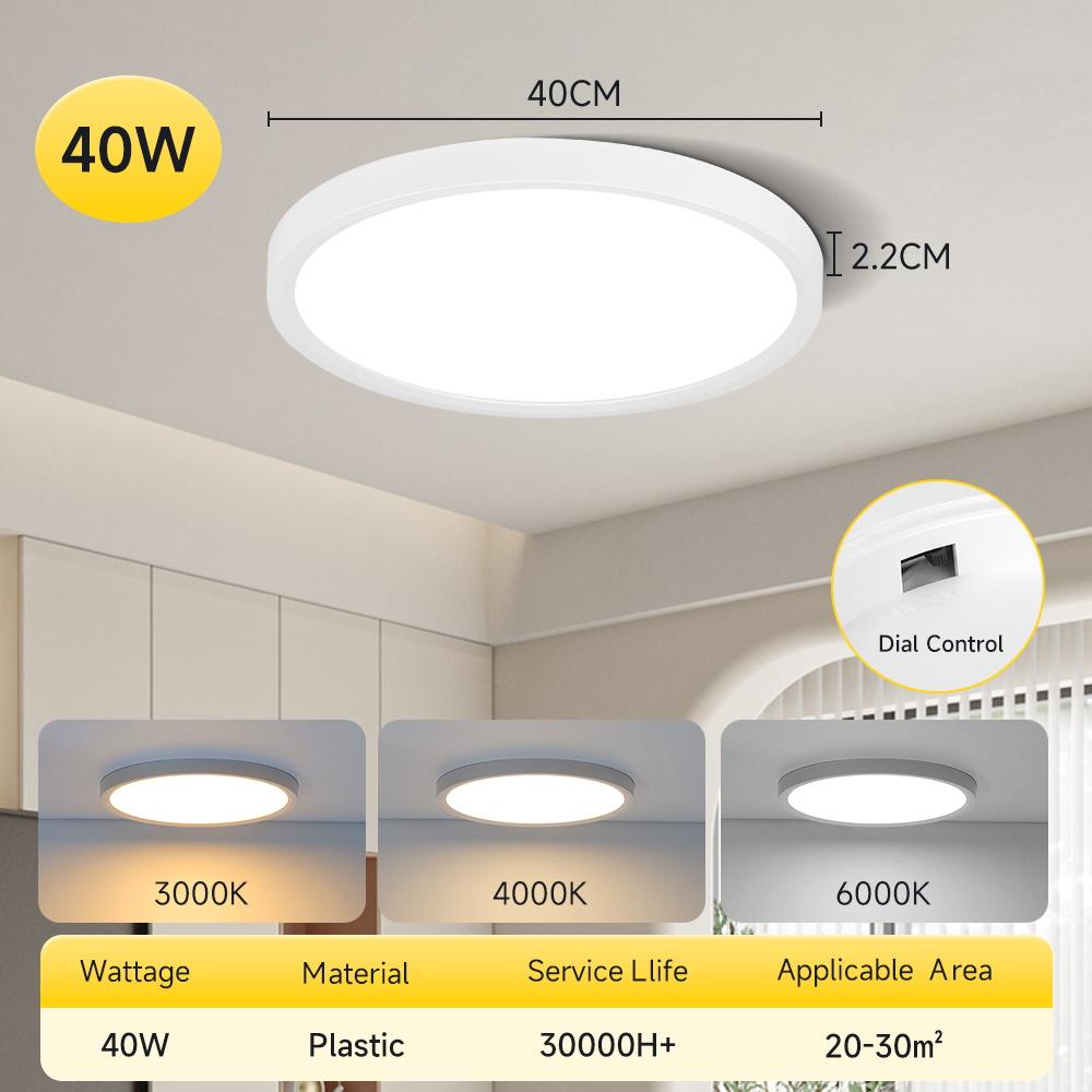 Ultraflache LED-Deckenleuchte 3 Farben Deckenlampe Zifferblattsteuerung 220V Wohnzimmer Schlafzimmer Küche Aufputz-Panel Deckenleuchten