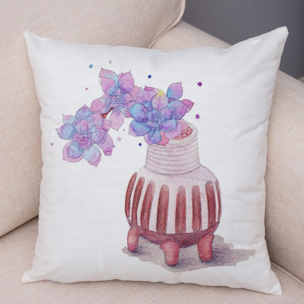 Cartoon Plant Cushion Cover Bedroom Living Room Car Sofa Pillowcase Watercolor Juicy Pillowcase Ornament