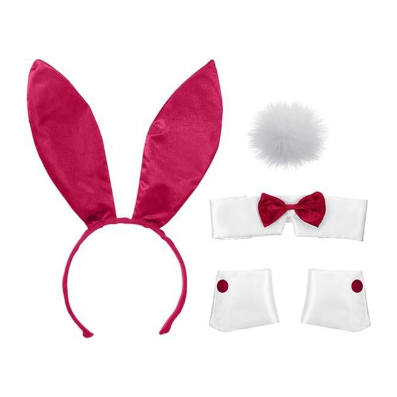 Easter Rabbit Headwear Rabbit Ears Headbands Bowtie Tail Set Rabbit Ears Costume Set Animal Hair Hoop for Easter Party