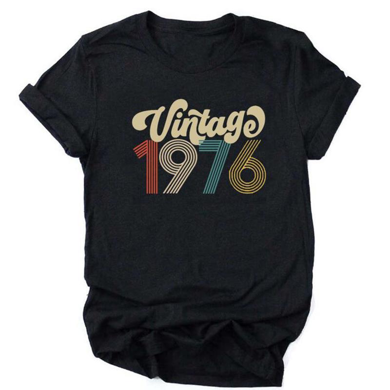 Camiseta De Aniversrio Vintage 1970 Feminina Top Grfico Preto Harajuku Festa De Aniversrio De Quarentena Streetwear Casual