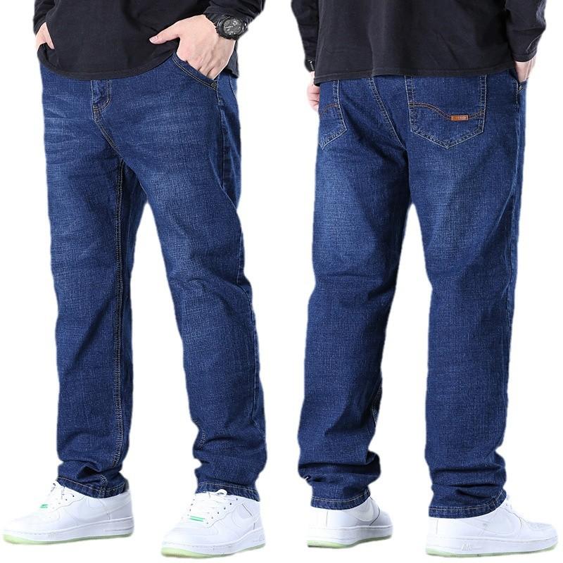Pantalon en Denim Stretch Grande Taille pour Homme Jambe Droite Coupe Ample Taille Moyenne Printemps/Été Vêtements de Travail Pantalon Décontracté