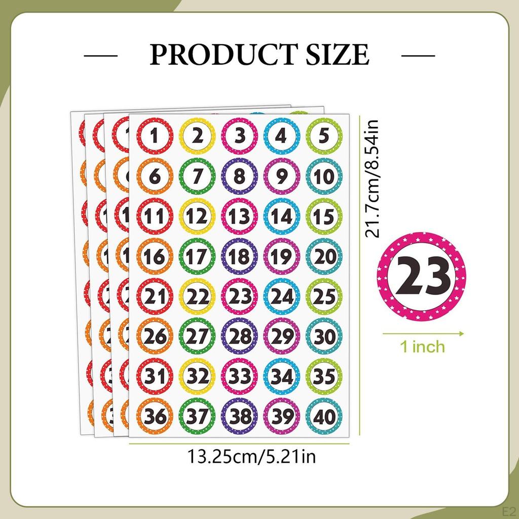 50x Number Stickers Dot without Residue Removable Consecutive Labels 1-40 for