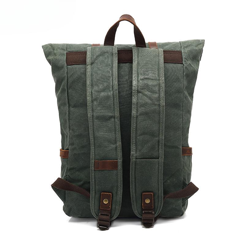 Backpack Student Backpack Retro Travel Backpack Outdoor Sports Waterproof Waxed Canvas Travel Bag with Leather