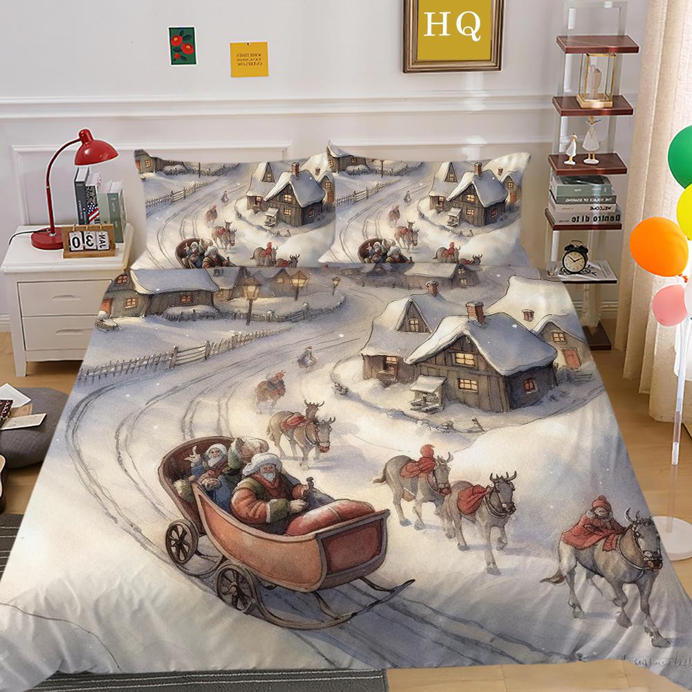 3D Christmas Quilt Set Christmas Gift Bedding 2/3 Pieces AU180 * 210 Christmas Atmosphere Decoration Soft and Easy To Clean Bedroom Decoration