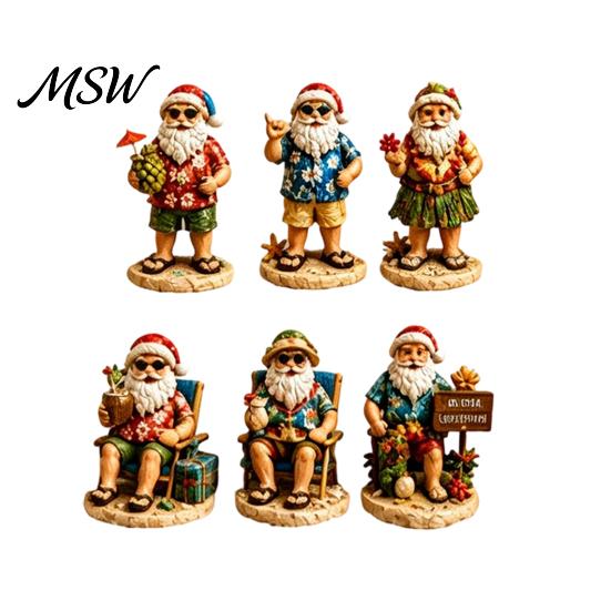 2026 Holiday Countdown Box Summer Beach Santa Advent Calendar, 24-Day Acrylic Ornament Set with Style Claus Surfing Figures, Tropical Christmas