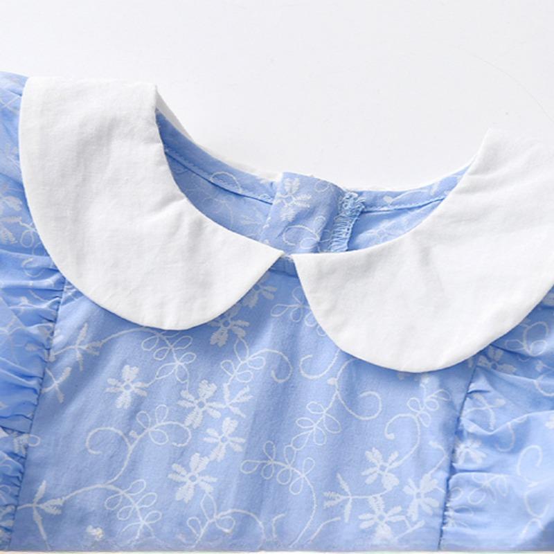 Wiosna i Lato Nowa Dziewczęca Świeża Niebieska Sukienka w Małe Kwiatki z Kapeluszem