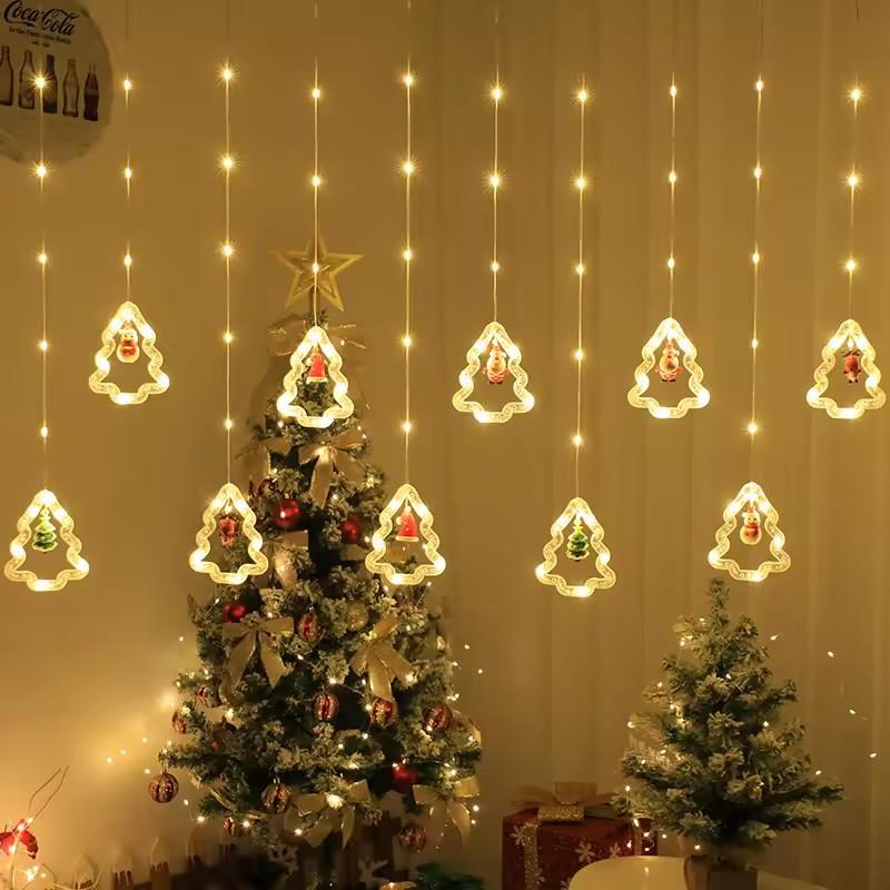 Christmas Lights LED String Lights USB Powered Fairy Lights with 8 Modes Santa Star Curtain Lights for Bedroom Window Xmas Tree Party Decorations