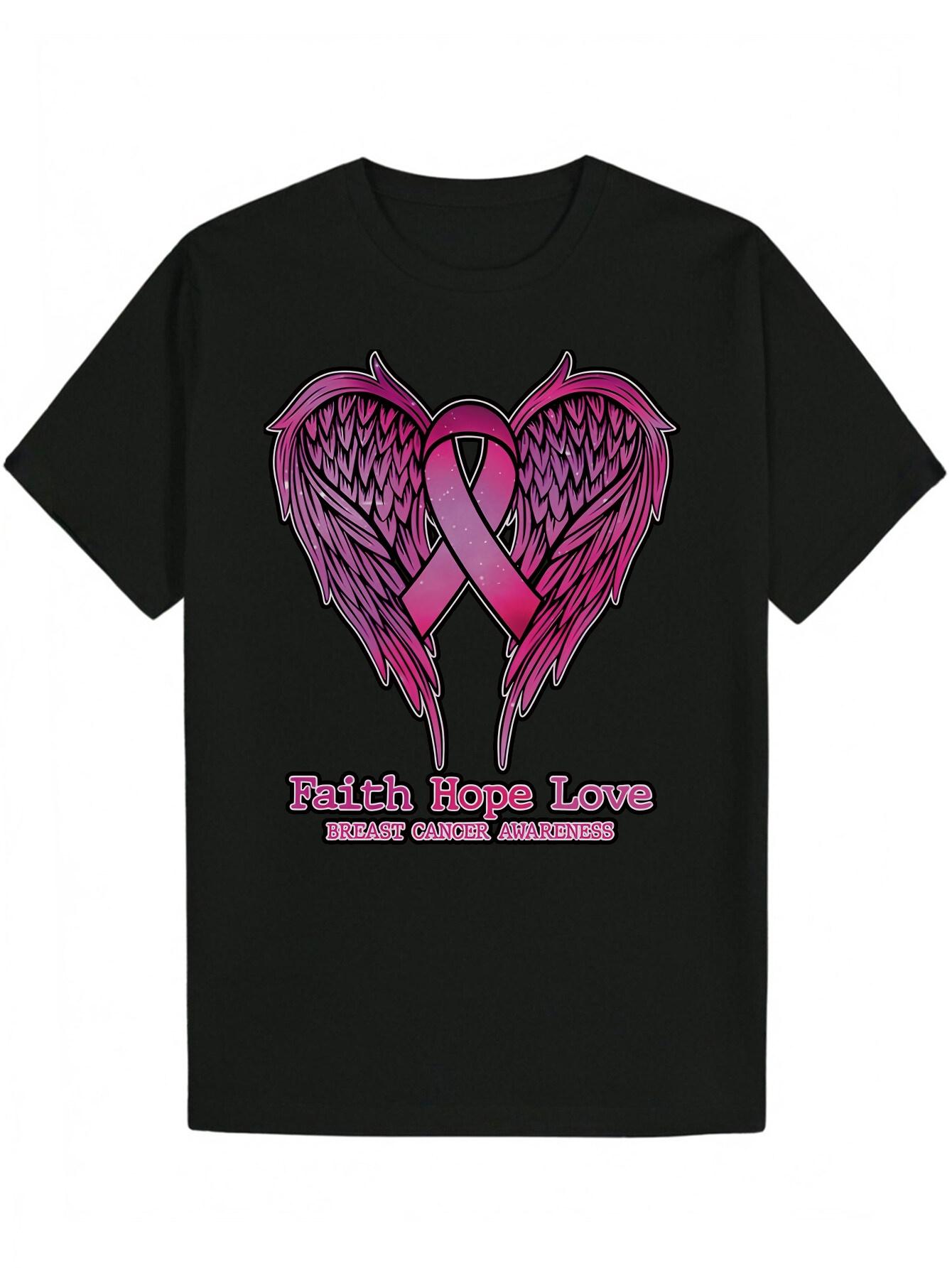 Crew Neck Polyester T-shirt with Heart & Wing Graphic S