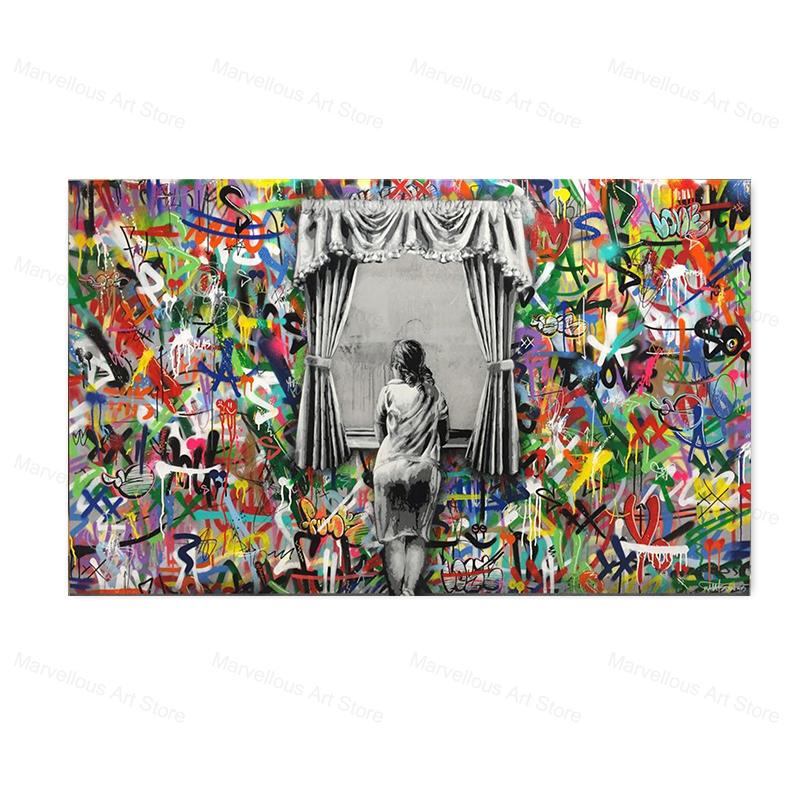 Banksy Graffiti Pop Art Chłopcy i Dziewczęta Plakaty i Wydruki Malarstwo Na Płótnie Sztuka Ścienna Obrazy Do Salonu Dekoracja Domu