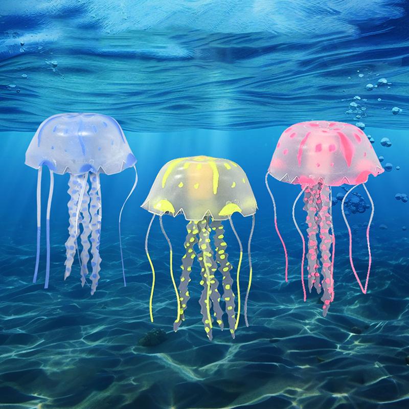 3Pcs Artificial Glowing Fluorescent Jellyfish Aquarium Decoration Fish Tank Underwater Plant Marine Aquatic Landscape Ornament