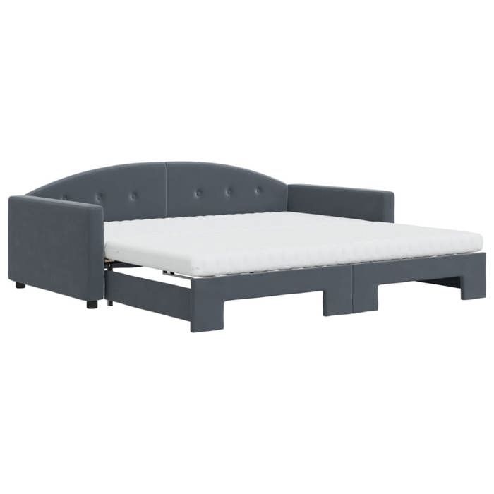 VidaXL Lit de jour et gigogne et matelas gris foncé 100x200 cm velours, canapé-lit, canapé-lit confortable, lit de jour 3197333