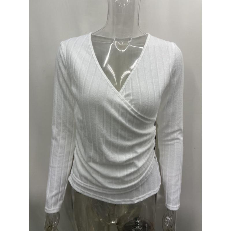 Women's Fashion Casual Spring Fall Solid Color Print Long Sleeve V-Neck Blouses & Shirts