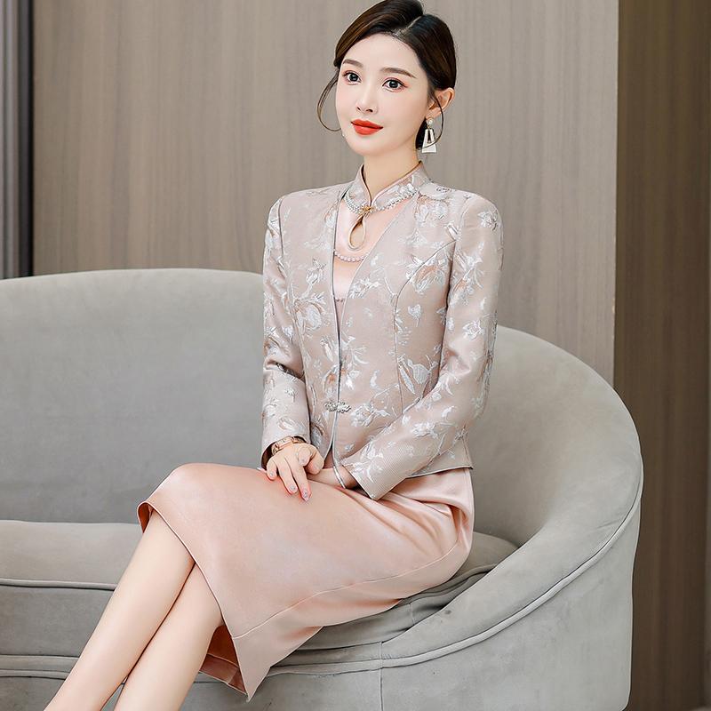 Festive Mother of The Groom Dress with Slim Fit Suit for Autumn Wedding