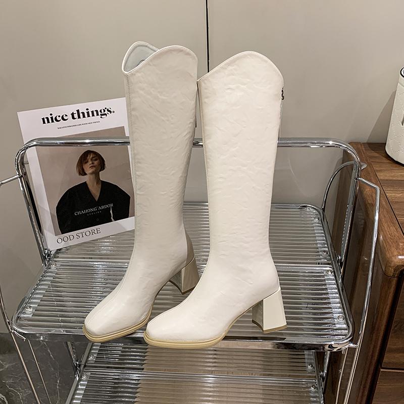 Fashion Autumn Winter Thick High Heels Women Knee High Boots Fashion Stretch Slim Modern Long Botas Para Mujer