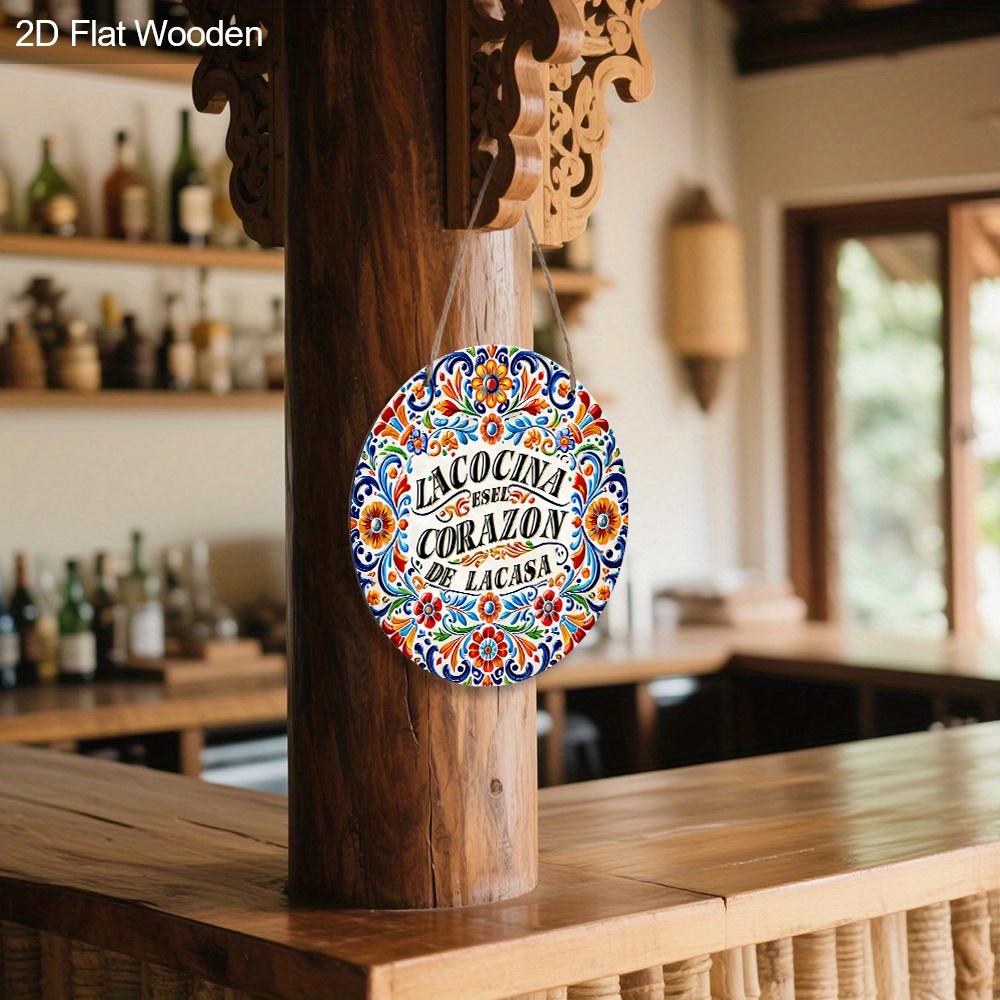 2D Flat Gorgeous Lacocina Round Wooden Sign, Charming Decorative Plaque with Flowers Pattern Design, Ideal for Outdoor, Lawn, Home Decor