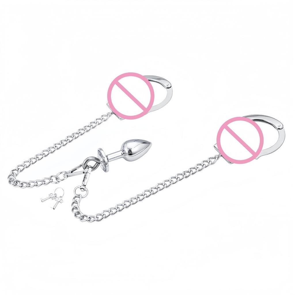 SM Lanț Metalic Erotic Cătușe & Dop Anal pentru Bărbați și Femei - Jucărie pentru Restricționare & Antrenament Anal