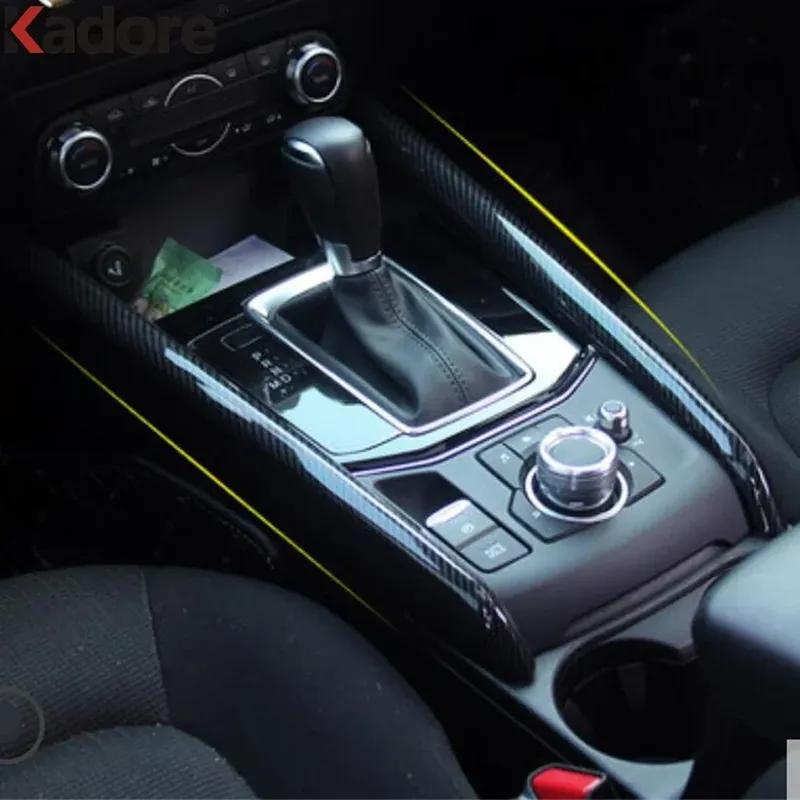 Car Center Console Side Gear Shift Box Frame Cover Trim For Mazda CX-5 CX5 KF 2017- 2024 Carbon Fiber Interior Accessories