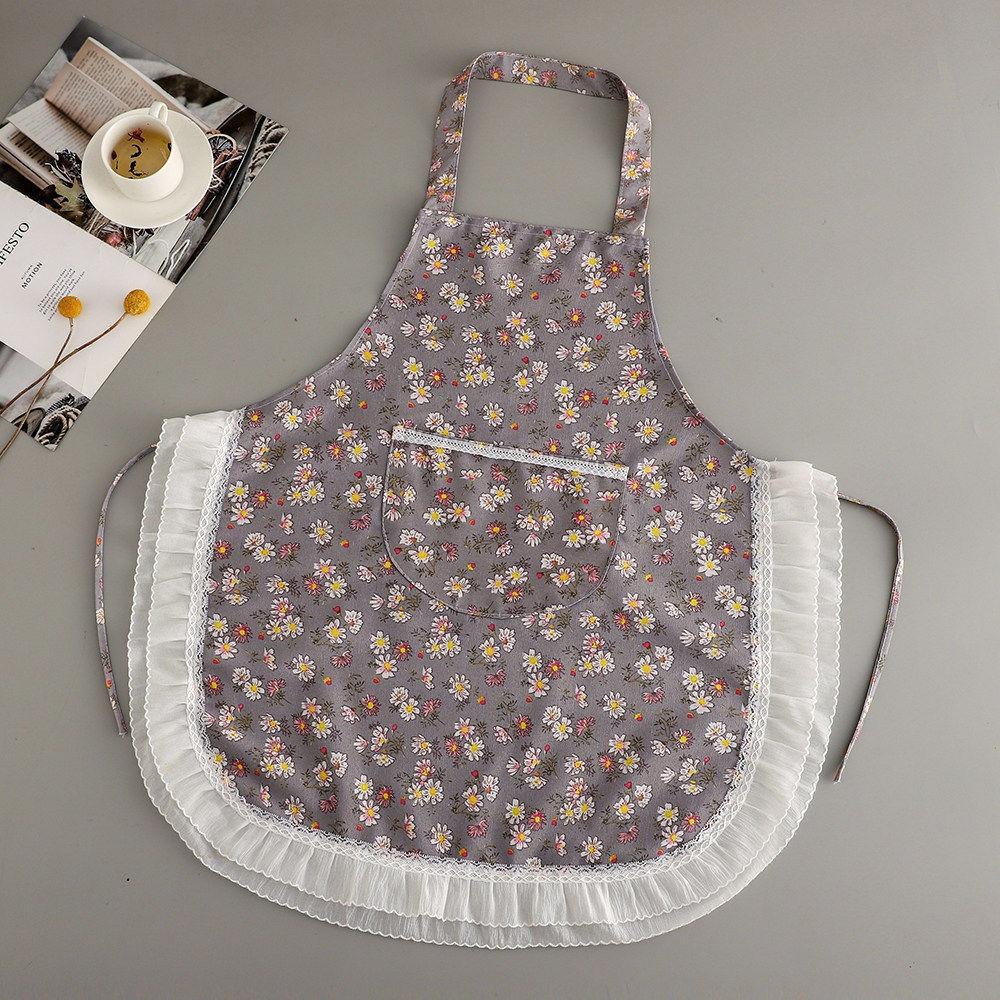 Wear Resistant Kitchen Apron Floral Lace Work Clothes Kitchen Accessories Cooking Apron  Barbecue Style 2