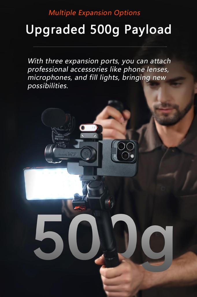 Stabilizator Gimbalowy do Smartfona hohem M7 z Odpinanym Ekranem Dotykowym AI 500g Gimbal dla iPhone'a i Selfie Wsparcie dla Japońskiej Aplikacji Śledzenie, Pilot, Obciążenie,